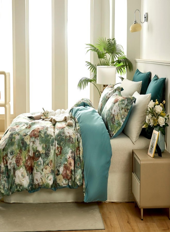 Cupocupa Vintage Bohemian Twin Duvet Cover Set, Watercolor Floral Bedding Set with Zipper Closure & Corner Ties, Luxury Soft Microfiber Teal Brown Floral Duvet Cover for Bedroom Decor - Image 3
